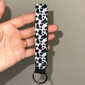 Black and white cow print Wristlet car key lanyard new